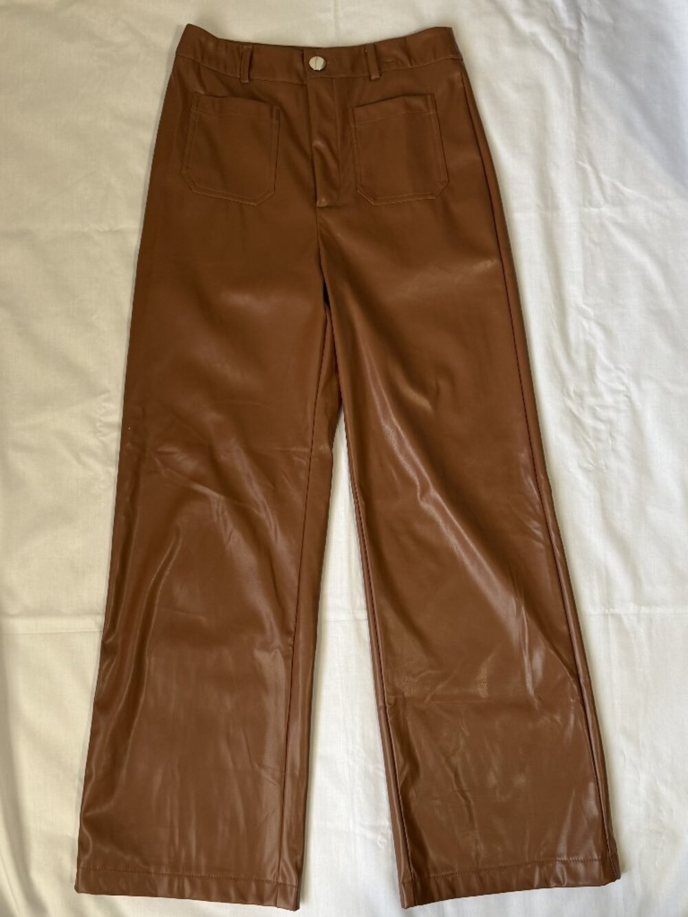 Emery Rose Brown Faux Vegan Leather Straight Leg High Waisted Pants Size Small